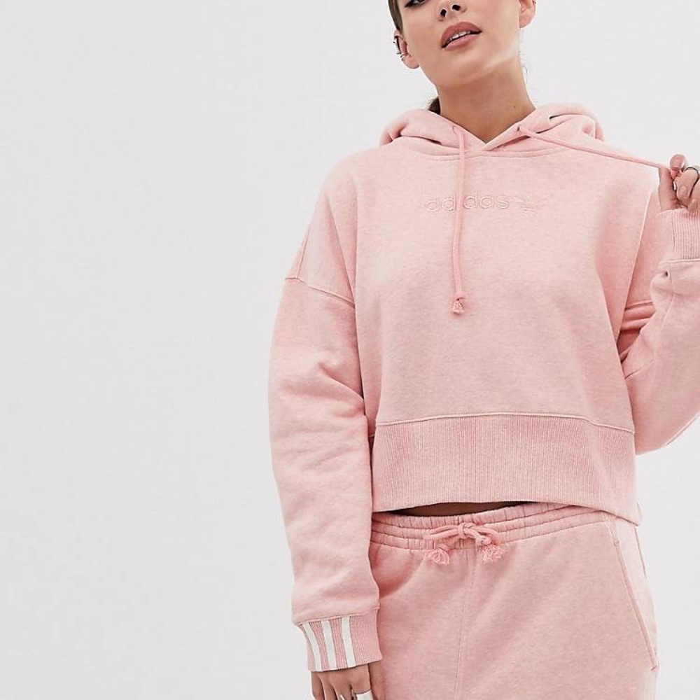 NWT ADIDAS ORIGINALS WOMENS COEEZE CROPPED HOODIE PINK DU2353 - Picture 5 of 9